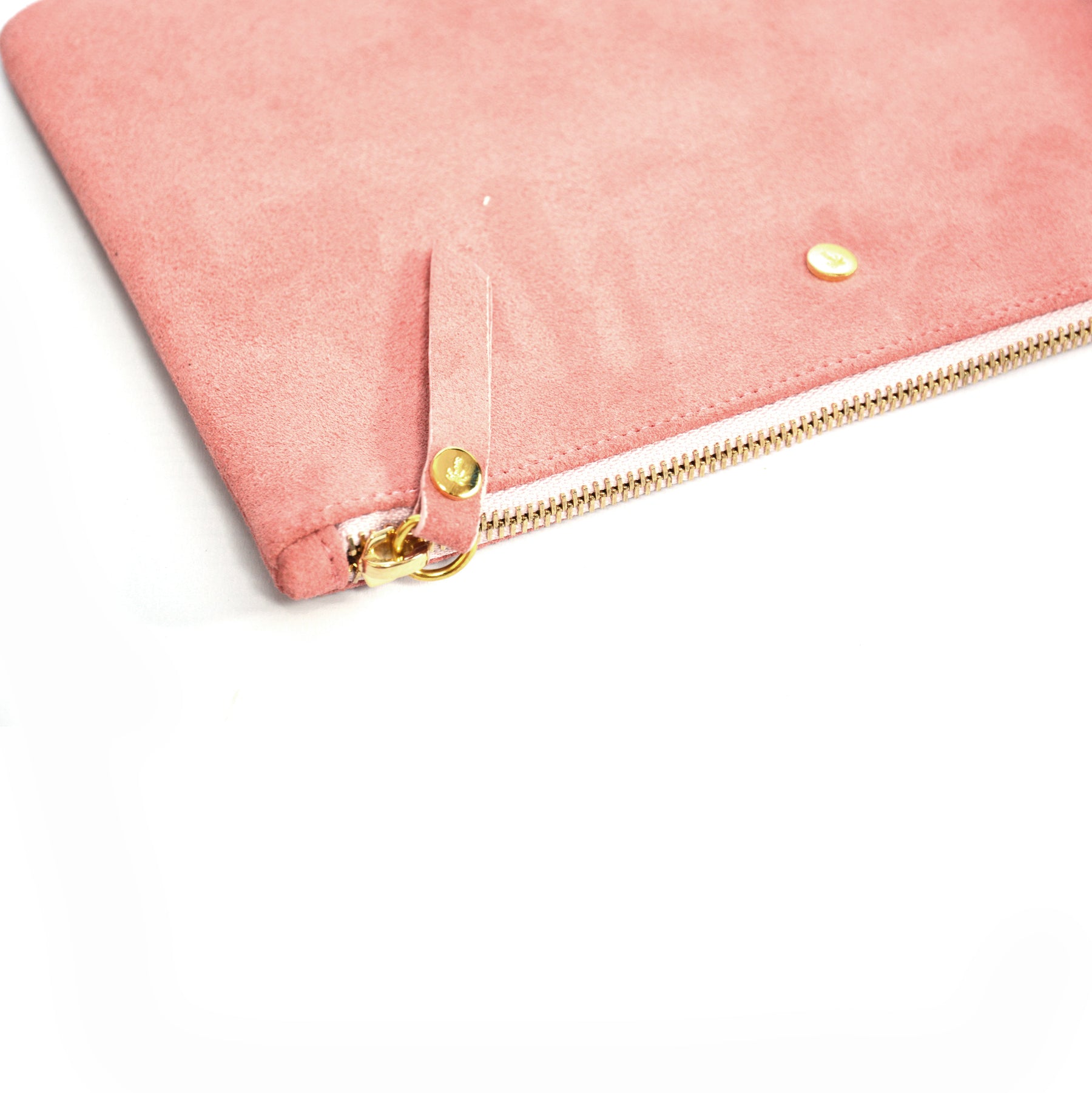 Pink suede mini clutch bag
