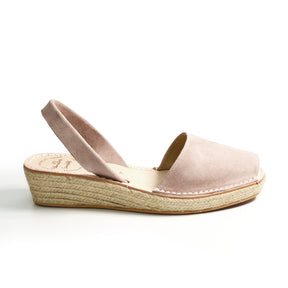 Mink suede leather pale pink low espadrille avarca wedge
