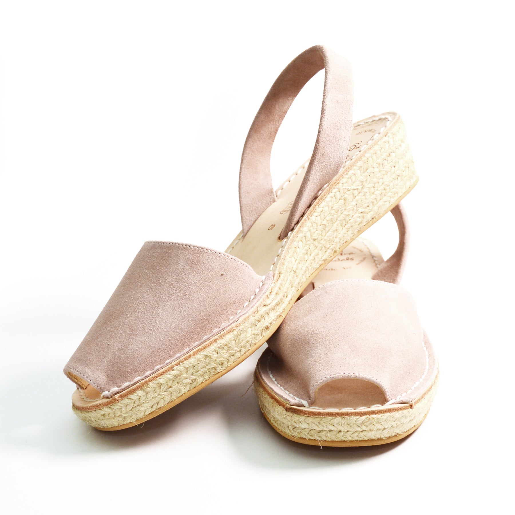 Mink suede leather pale pink low espadrille avarca wedge