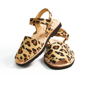 leopard print nubuck kids avarcas spanish hook and loop menorcan sandals