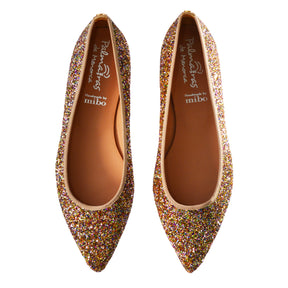 multi rainbow glitter leather lined ballet pump flat shoes.