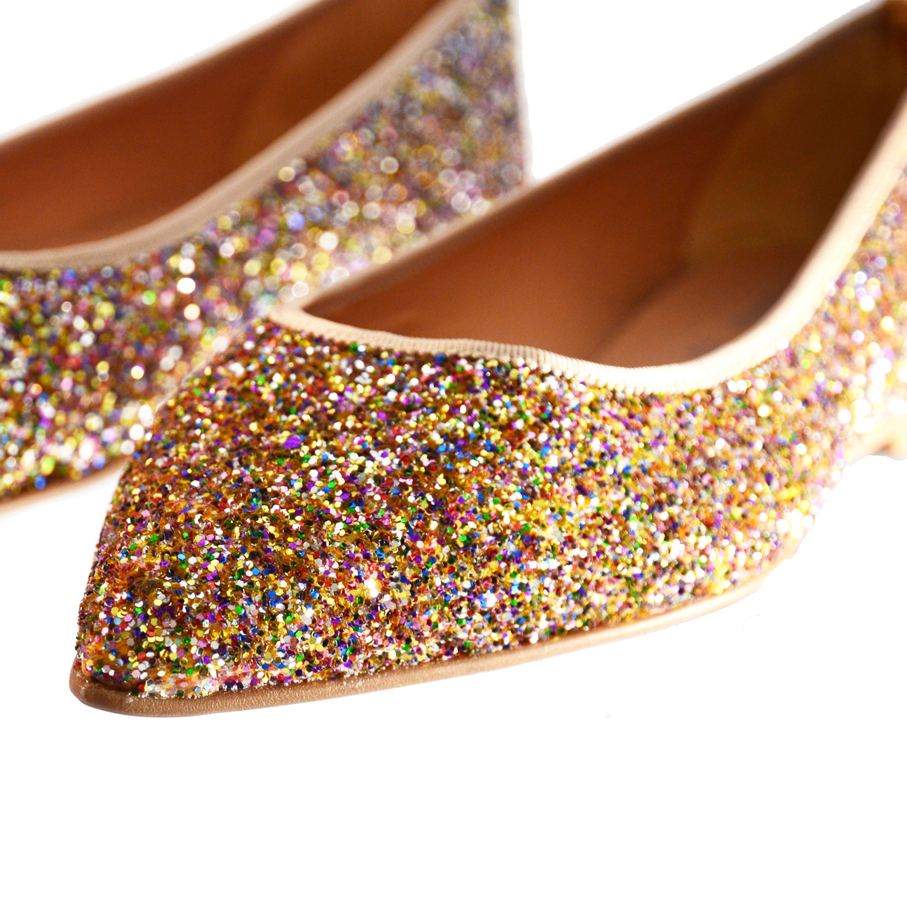multi rainbow glitter leather lined ballet pump flat shoes.