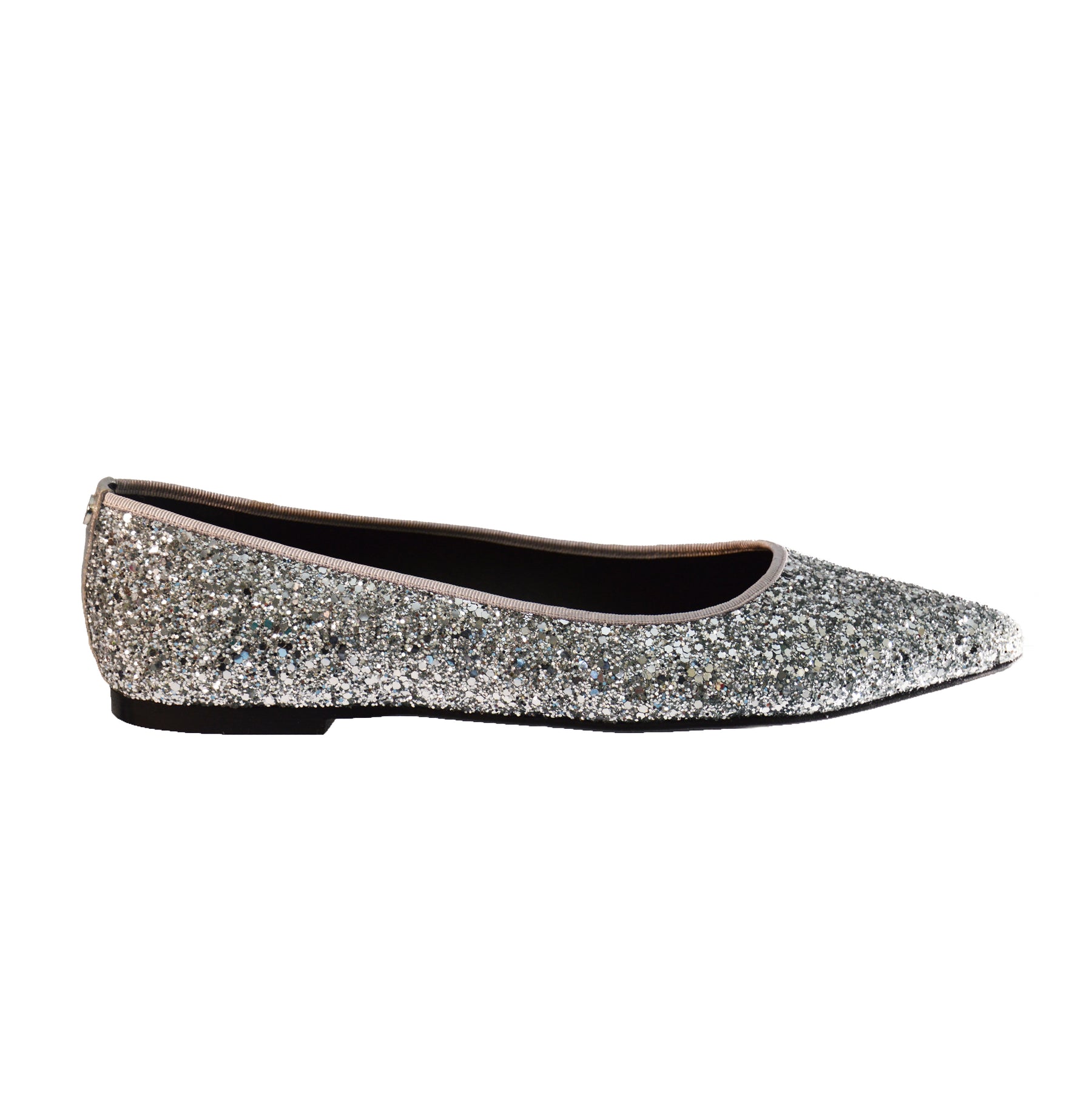 silver glitter ballet pump leather lined flat shoes.