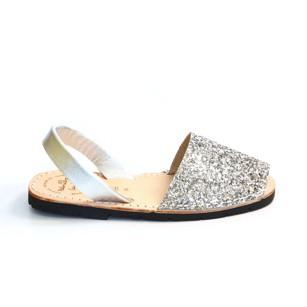 Silver glitter kids slingback spanish menorcan avarcas sandals