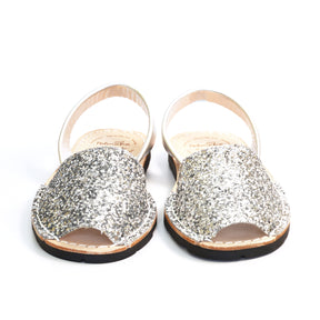 Silver glitter kids slingback spanish menorcan avarcas sandals