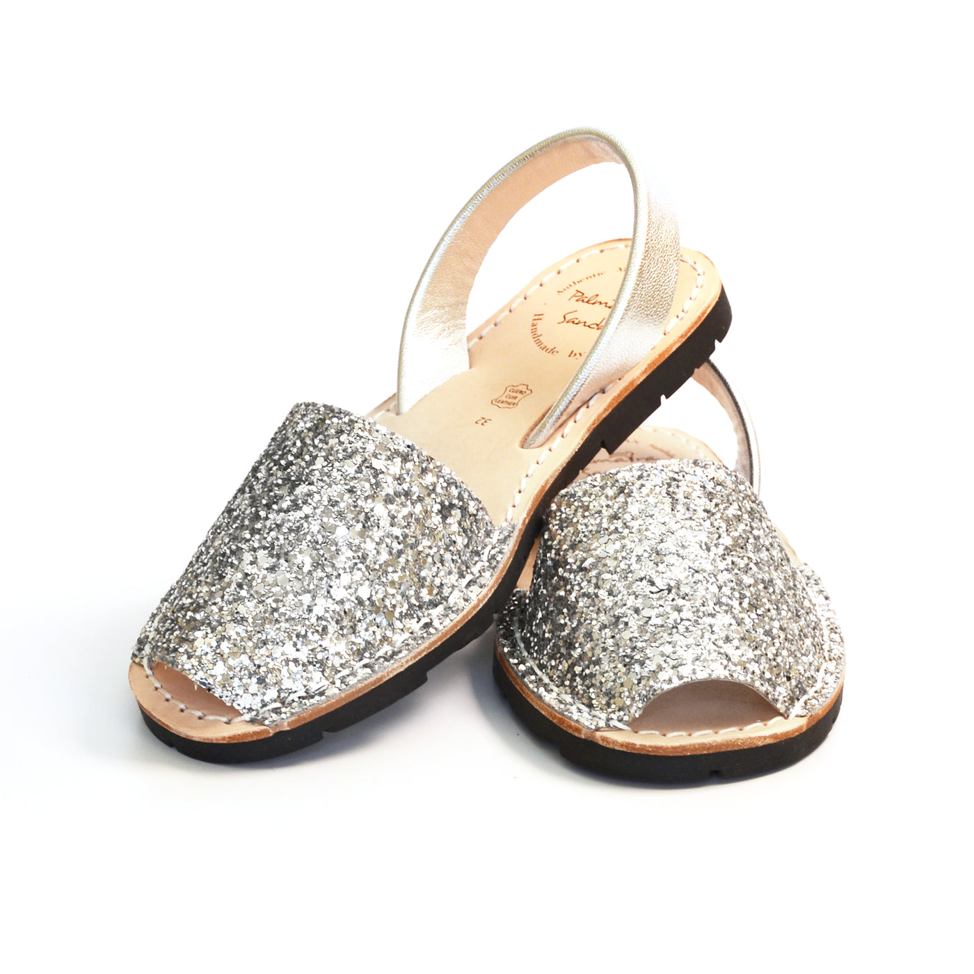 Silver glitter kids slingback spanish menorcan avarcas sandals