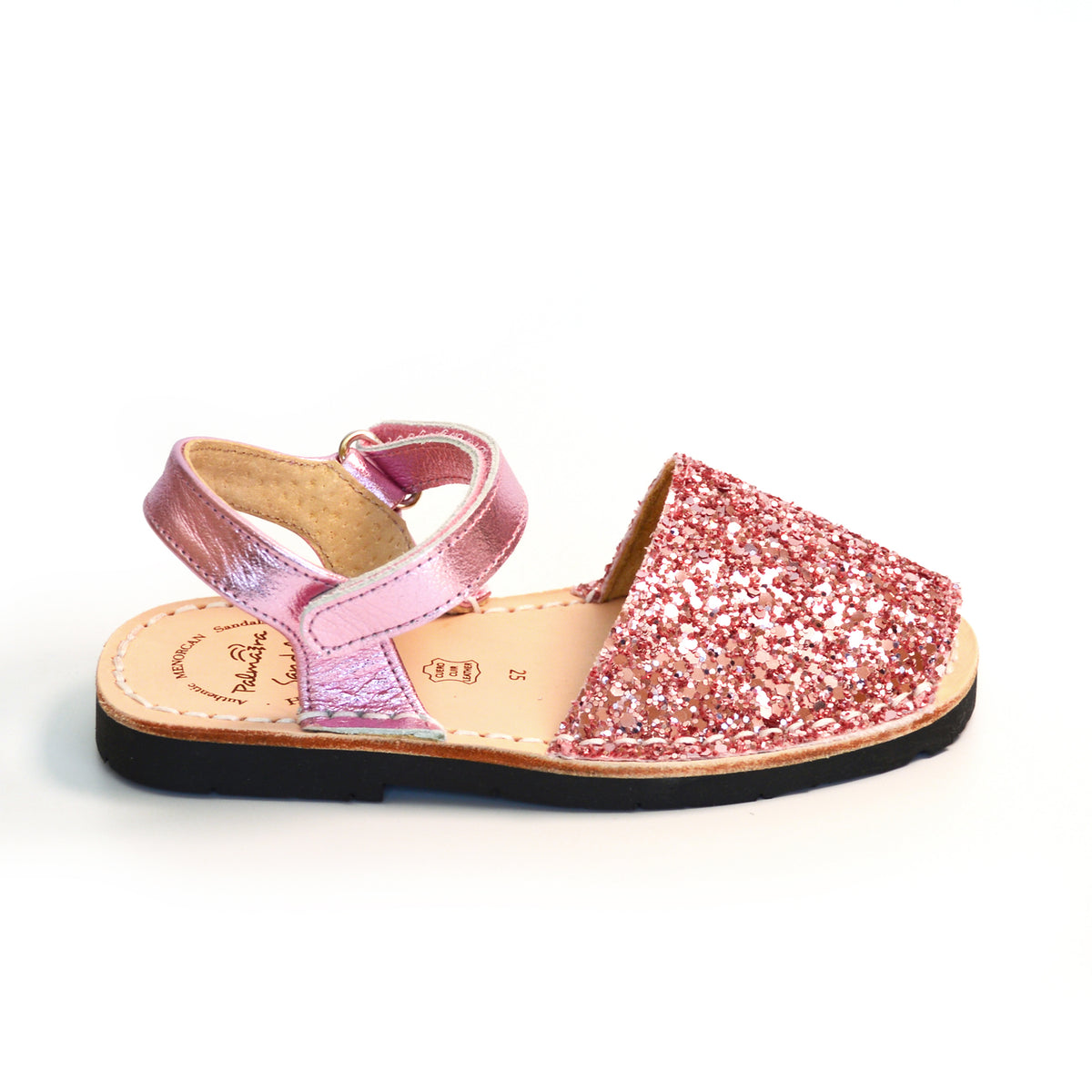 candy pink glitter kids spanish avarcas sandals