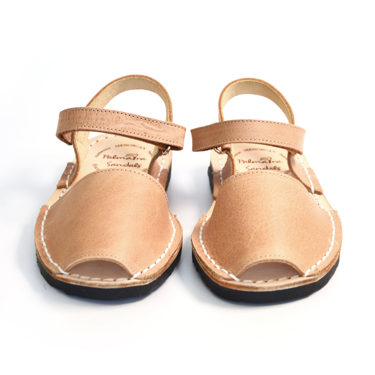 Tan leather hook and loop kids spanish menorcan avarcas sandals