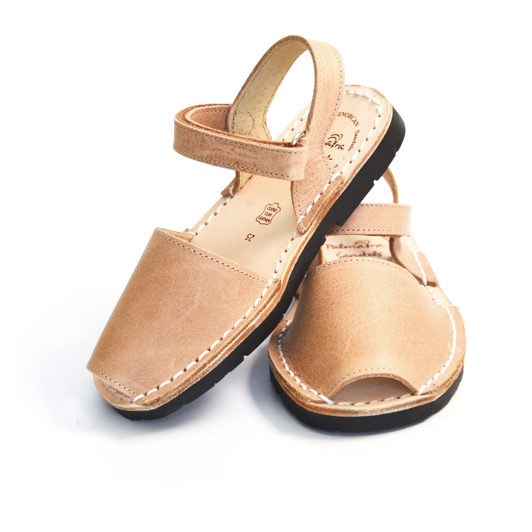 Tan leather hook and loop kids spanish menorcan avarcas sandals