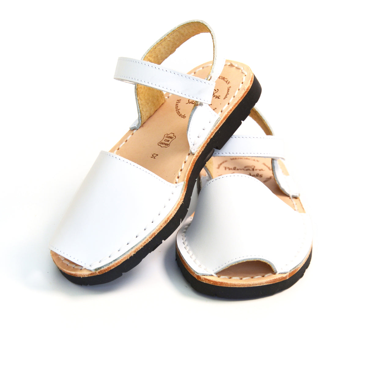 Kids white leather spanish hook and loop menorcan avarcas sandals