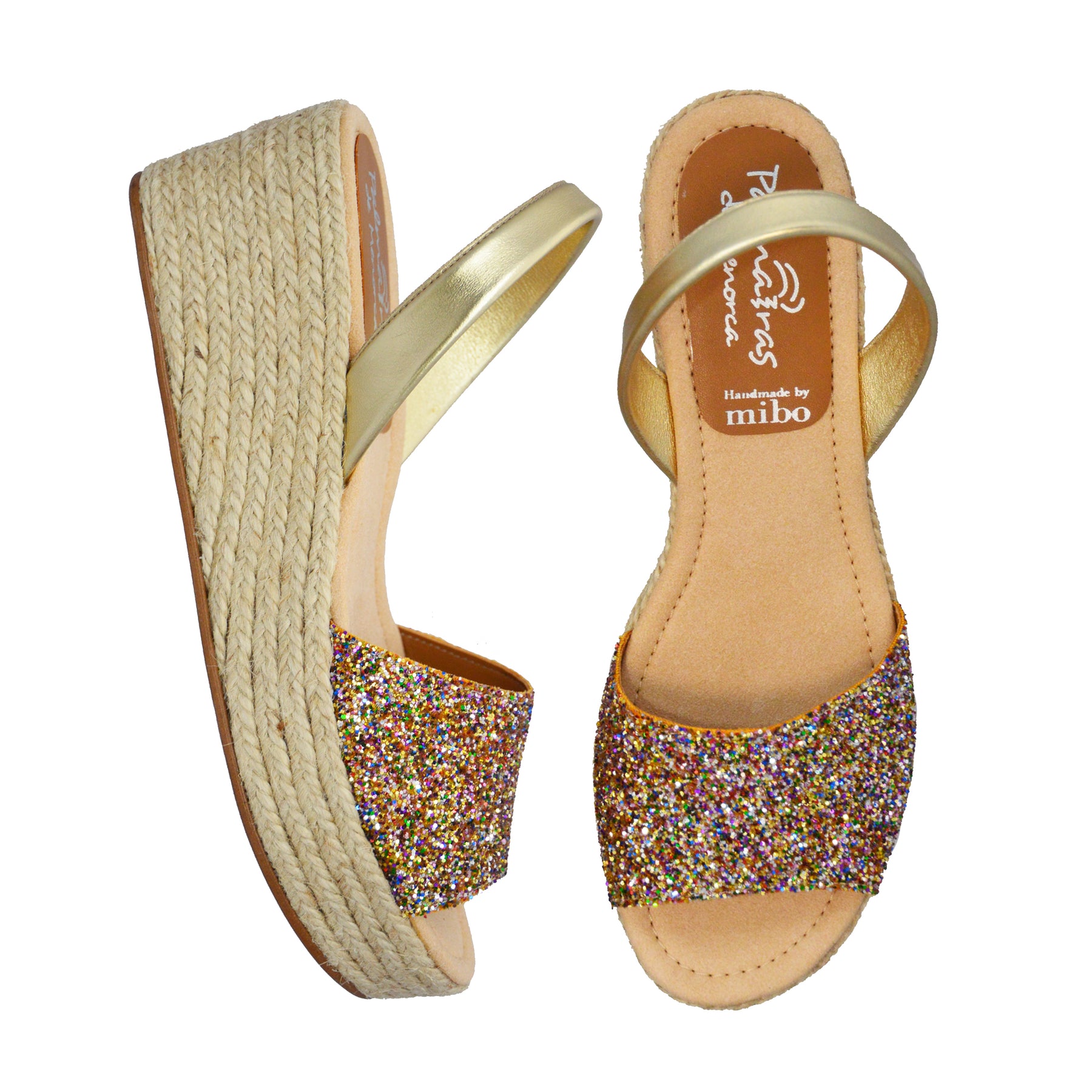 Stella Gold Multi Glitter peeptoe platform spanish avarca mid height