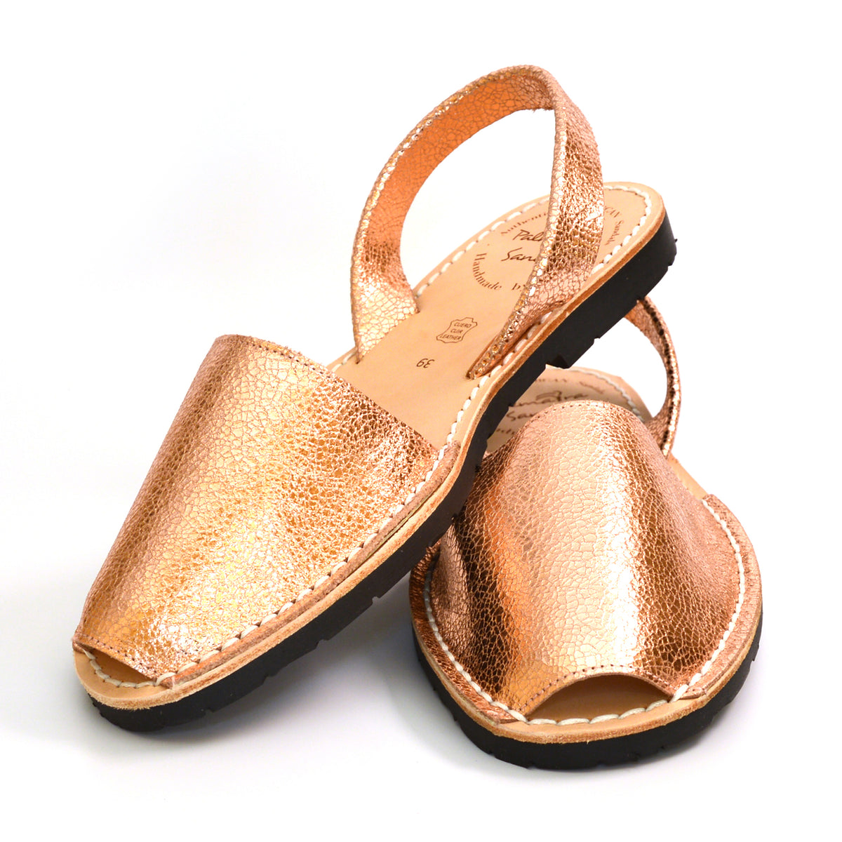 Rose gold leather Spanish menorcan avarcas slingback sandals