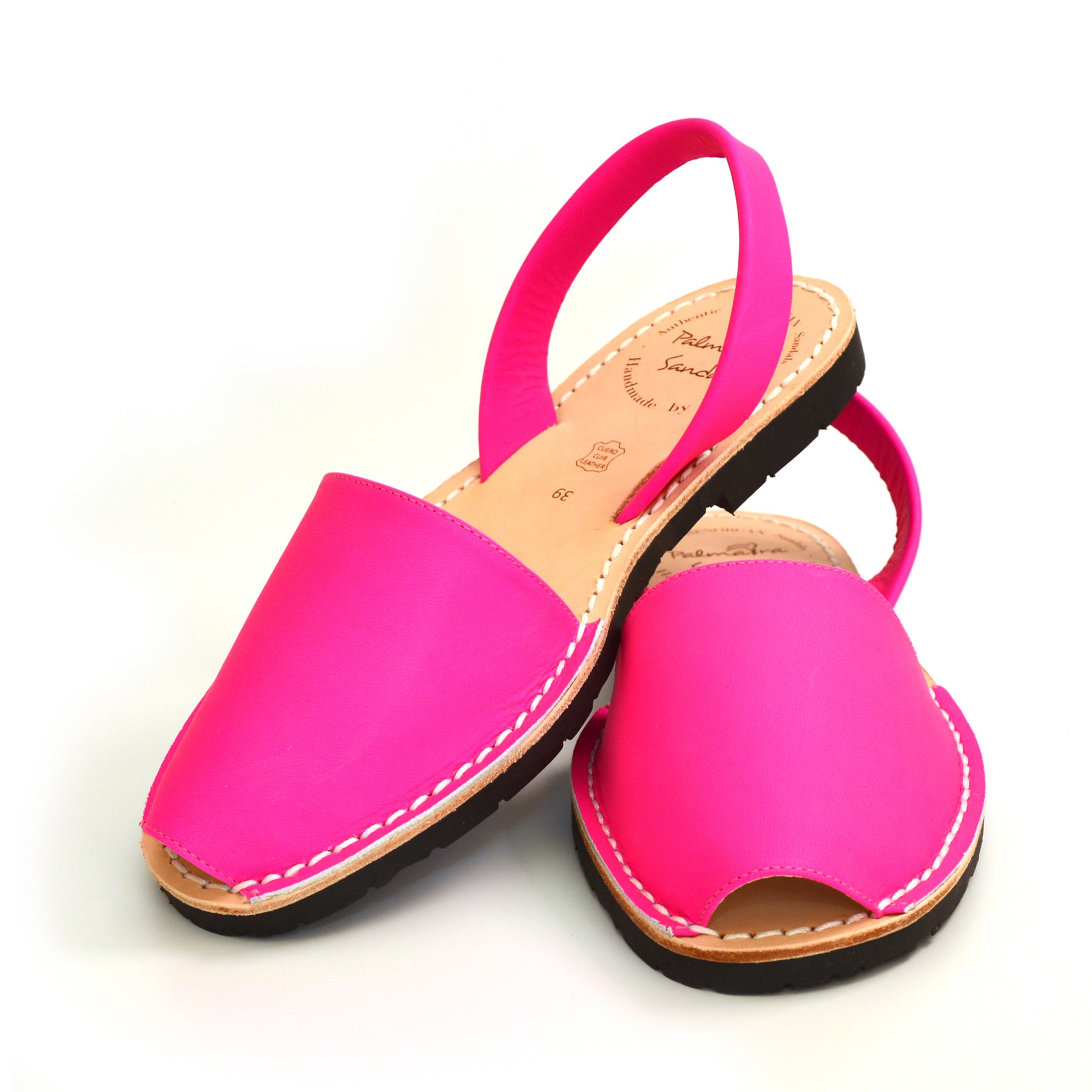 neon pink leather spanish menorcan avarcas sandals