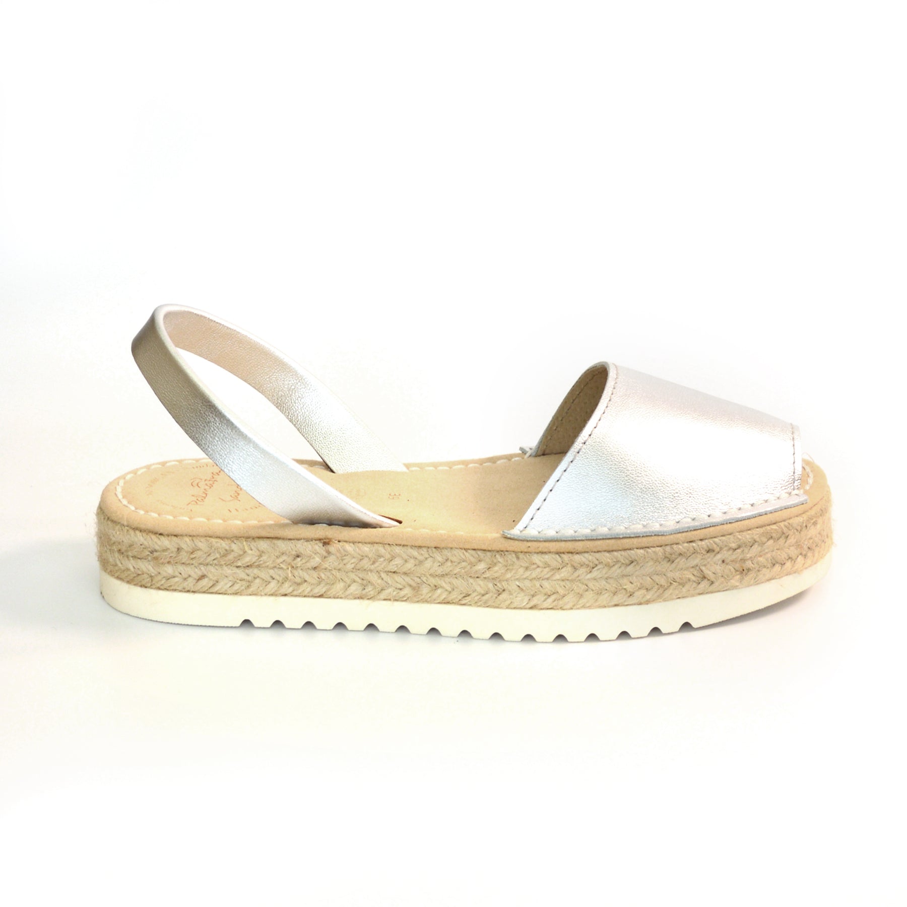 silver leather metallic slinback lowforms avarcas menorcan spanish sandals