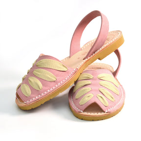 pale pink sandals with lacing detail on upper menorcan spanish avarcas