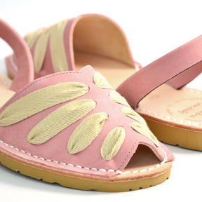 pale pink sandals with lacing detail on upper menorcan spanish avarcas