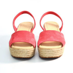 pink suede mid height peeptoe slingback avarcas menorcan sandals
