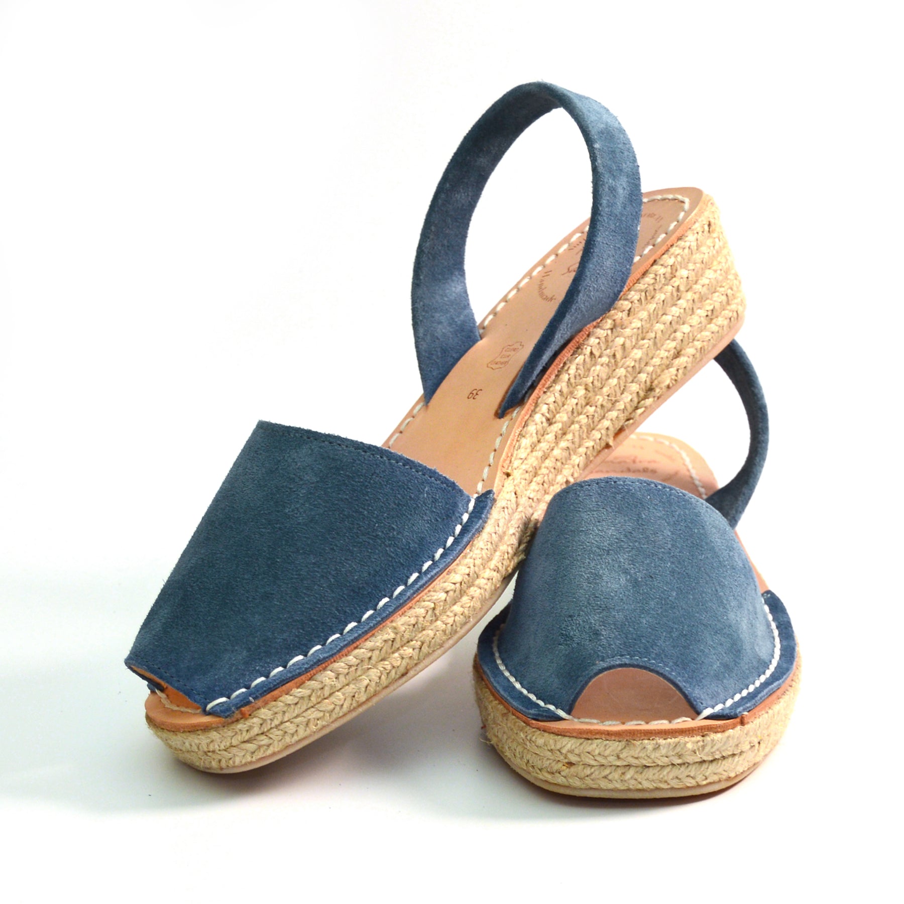 Denim blue suede Low Espadrille Wedge Spanish Avarca Sandals
