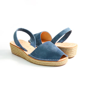 denim blue suede low wedge espadrille slingback avarcas sandals