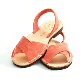 orange suede slingback peeptoe crossover avarcas spanish menorcan sandals