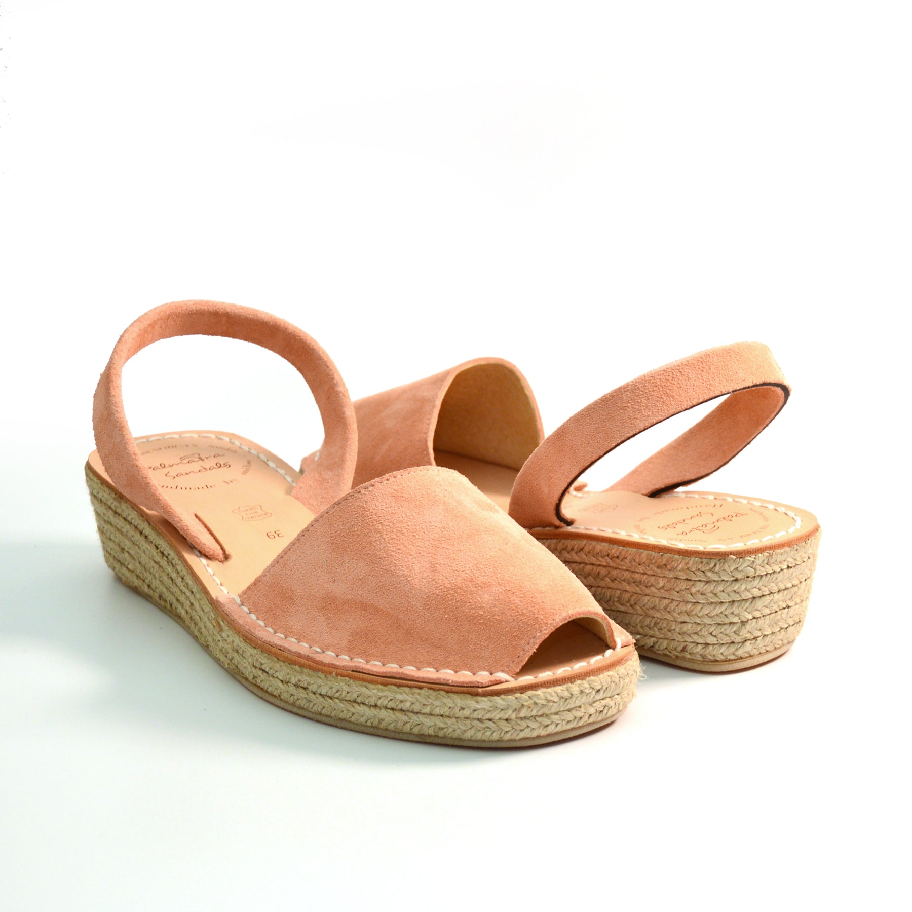 peach blush suede low espadrille wedge avarcas menorcan sandals