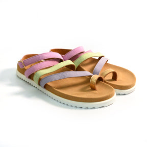 gold,lilac,pink and green strappy gladiator arch support sandals