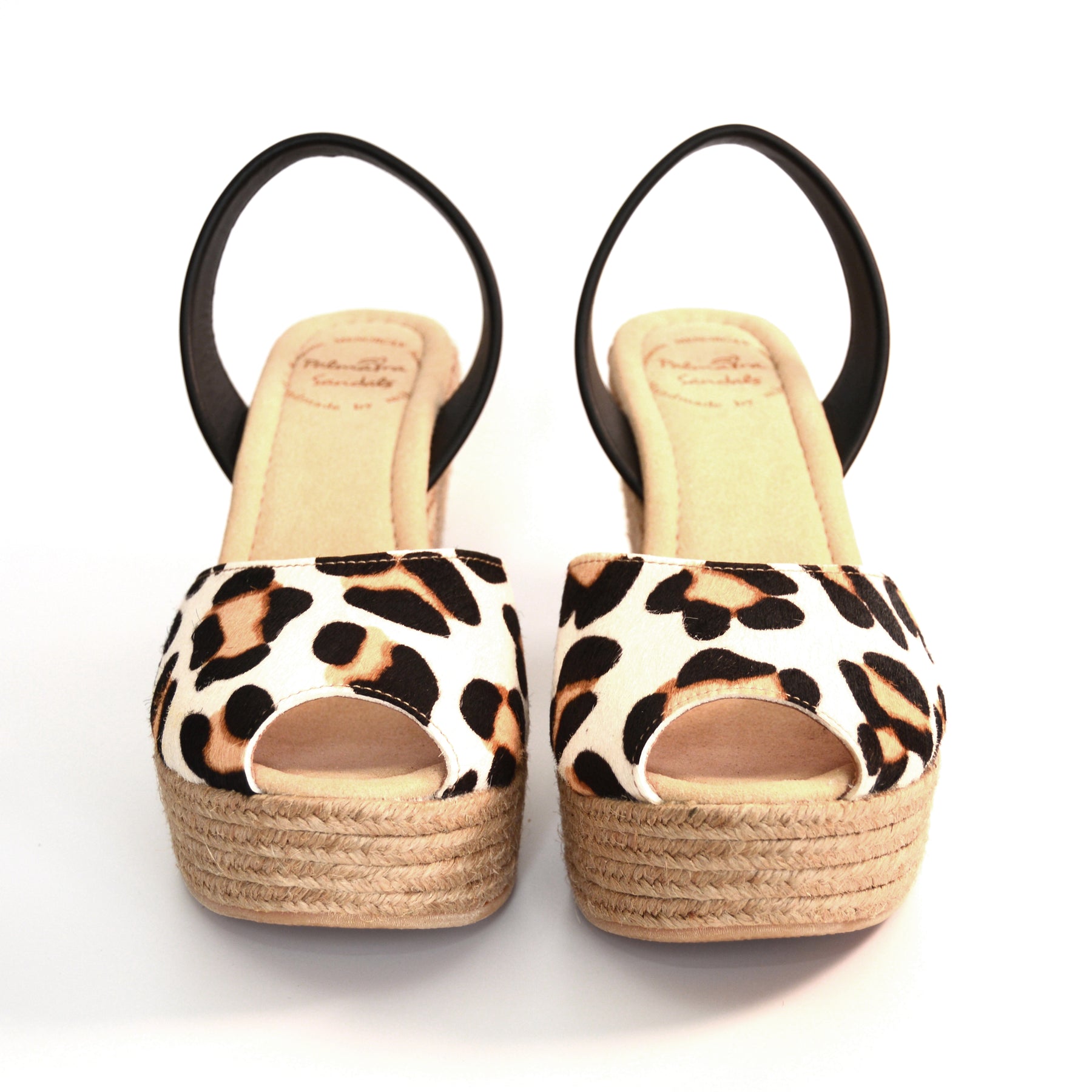 Snow Leopard Leather Mid Height Espadrille Wedge Avarcas Sandals