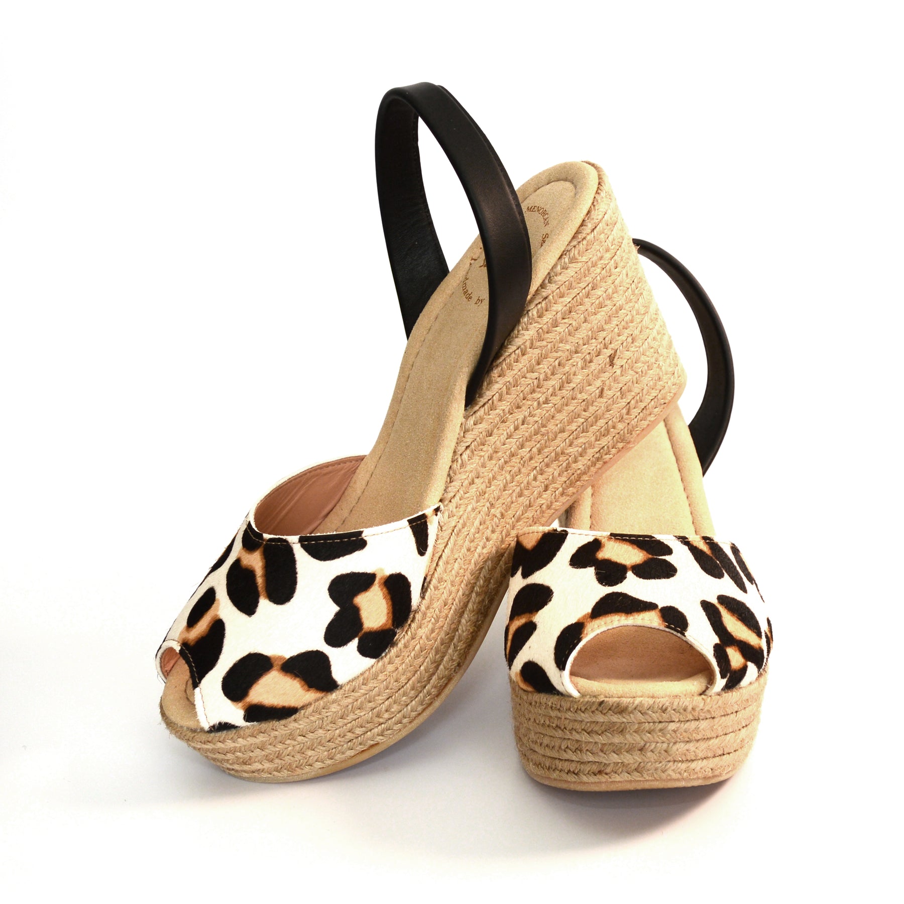 Señorita Snow Leopard Leather Mid Height Espadrille Wedge Avarcas Sandals -  Palmaira Sandals Menorcan Avarcas