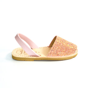 Iridescent peachy pink multi glitter avarcas pale pink spanish sandals 