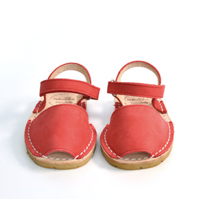 red nubuck velcro hook and loop avarcas kids sandals