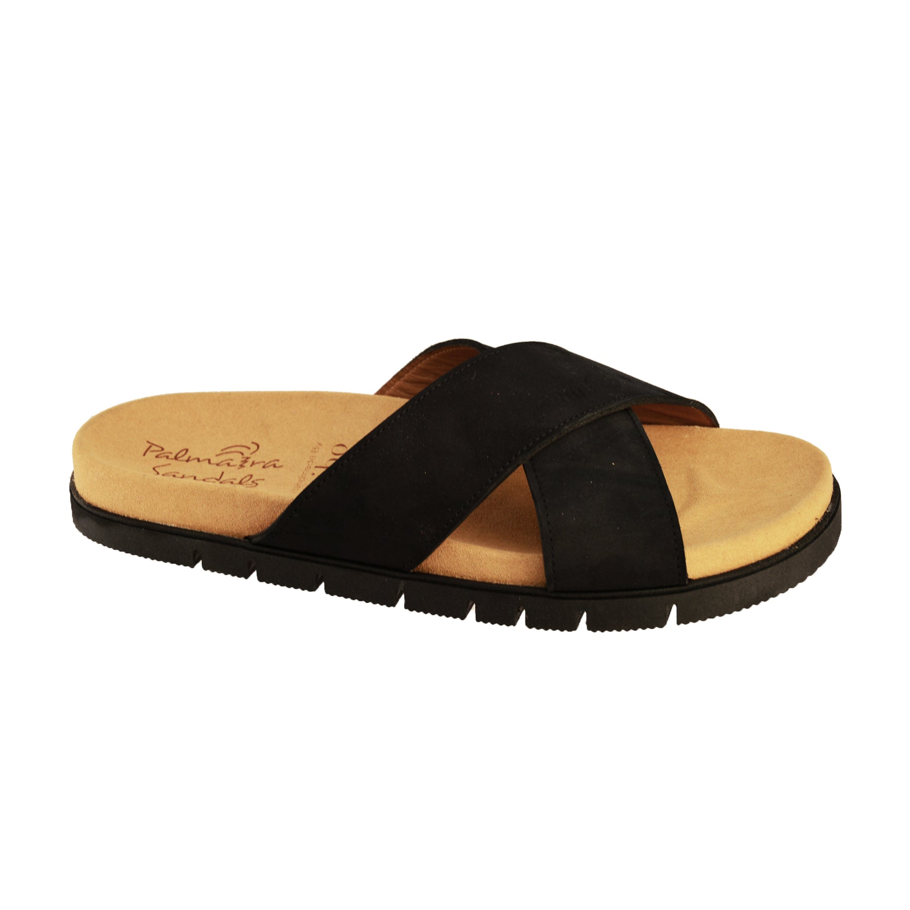 black nubuck crossover strap arch support flat sandals