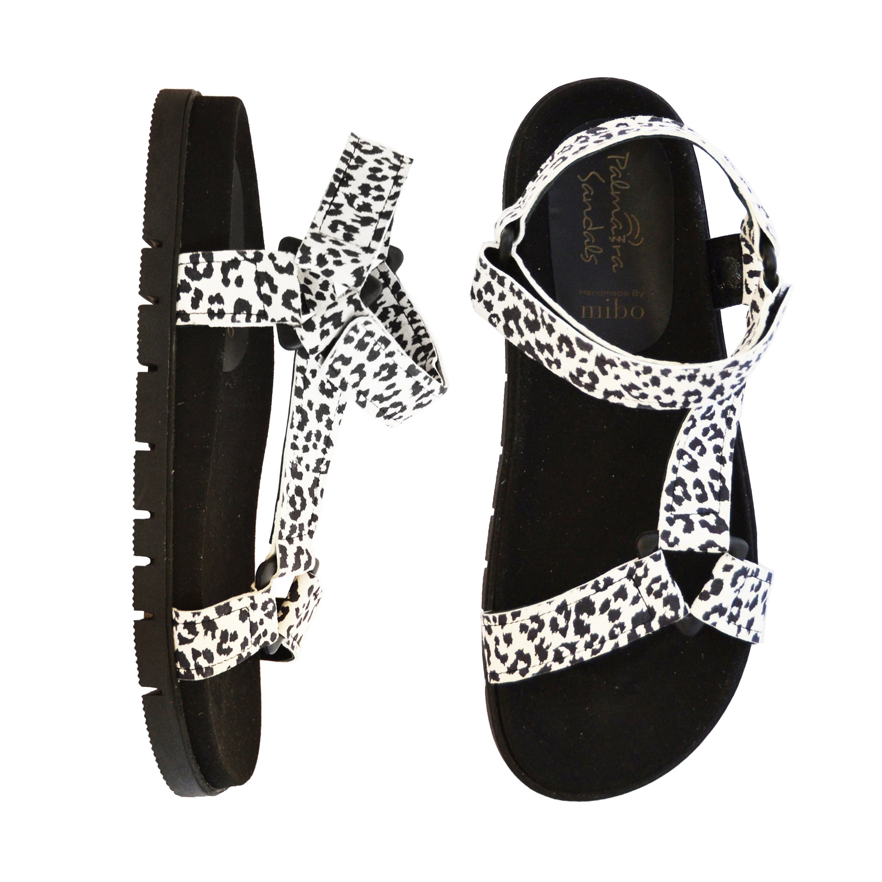 black and white leopard print nubuck hiker arch support flat sandals