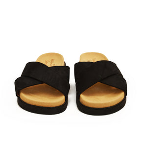 black nubuck crossover strap arch support flat sandals