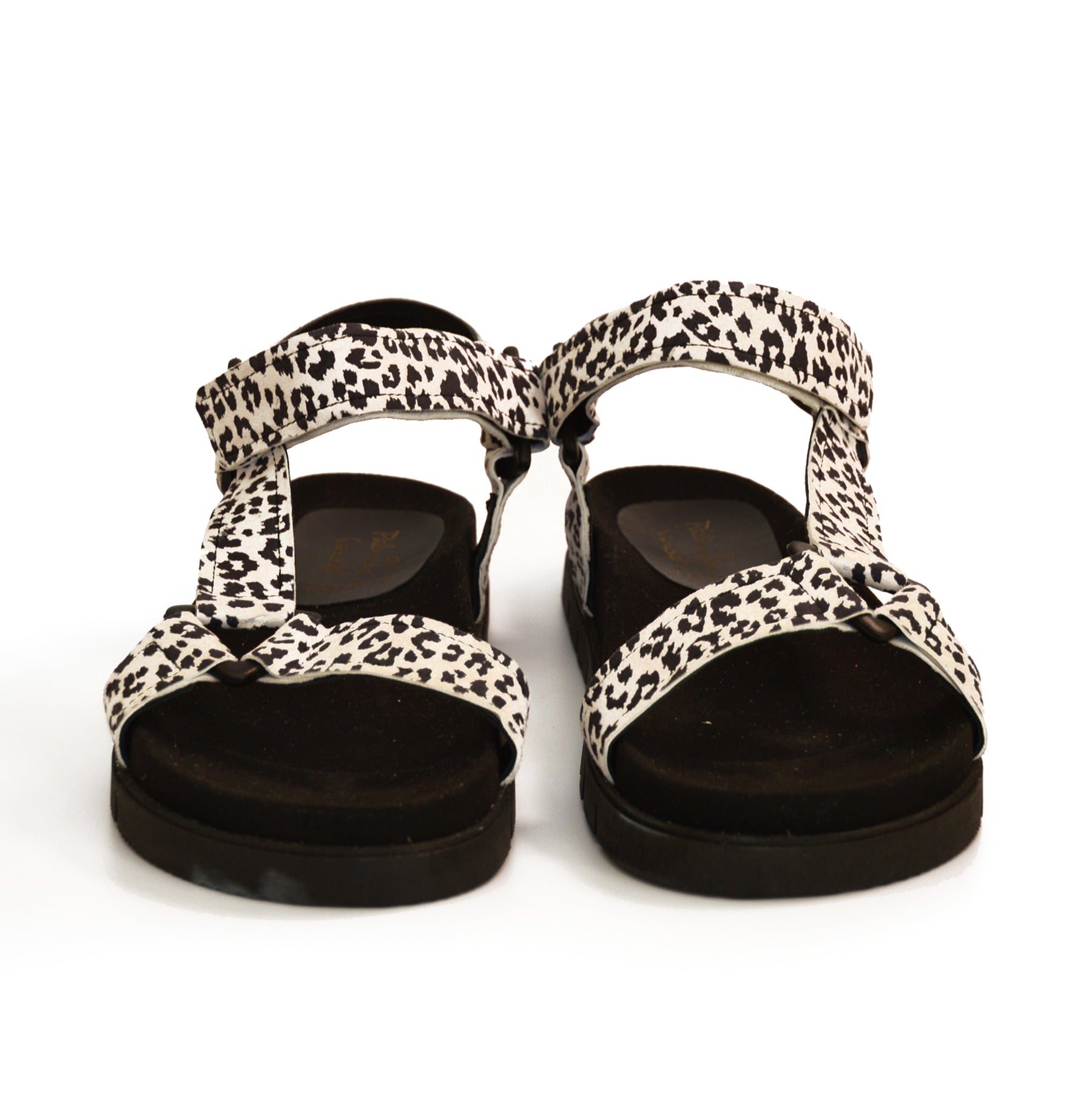 black and white leopard print nubuck hiker arch support flat sandals