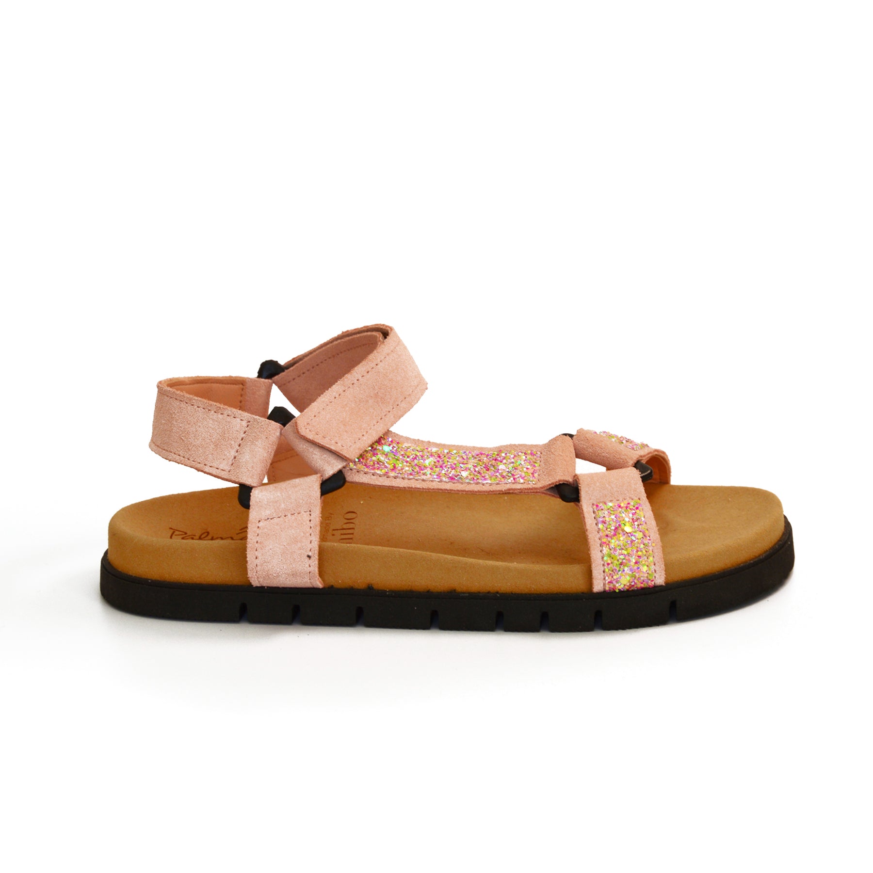 peach suede and glitter strappy arch support hiker flat sandals