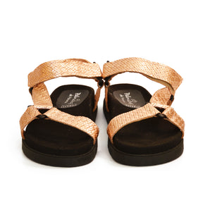 rose gold leather strappy hiker sandals