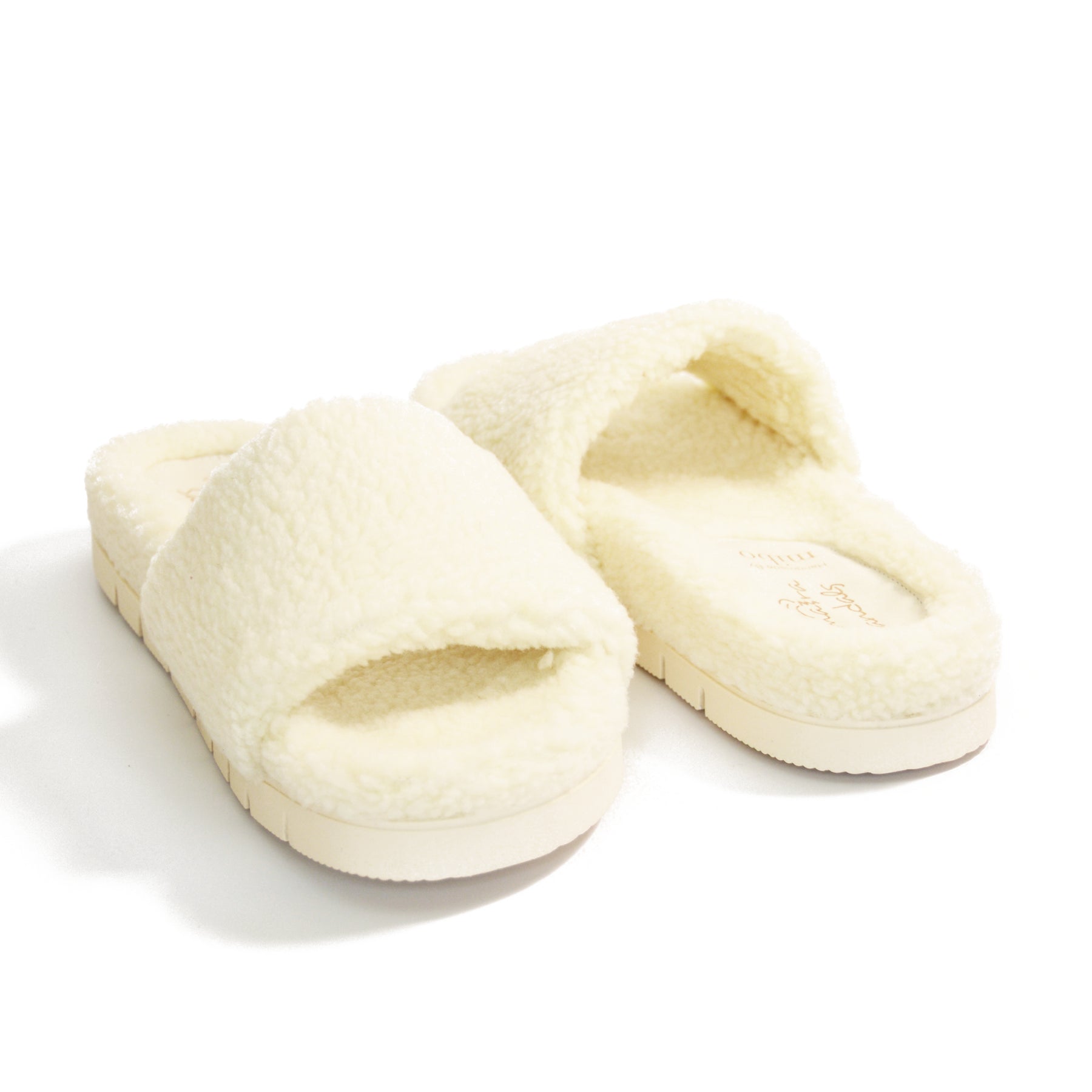 cream wool slipper slide with arch support