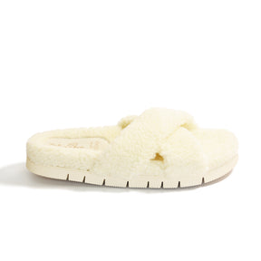 cream wool slide slip on slipper with arch support