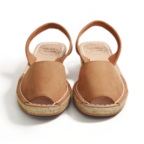 Tan nubuck leather low espadrille wedge spanish avarca style sandals