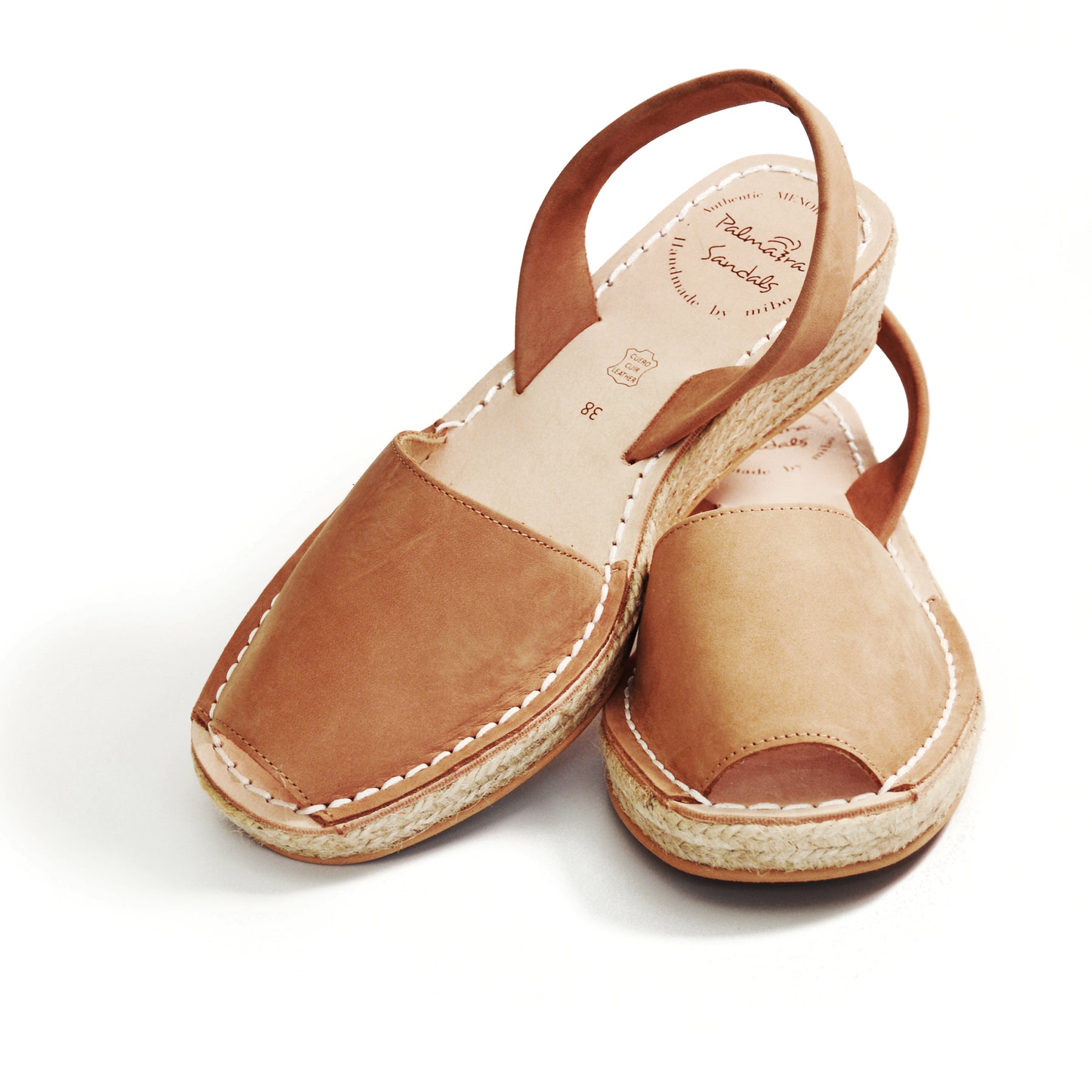 Tan nubuck leather low espadrille wedge spanish avarca style sandals
