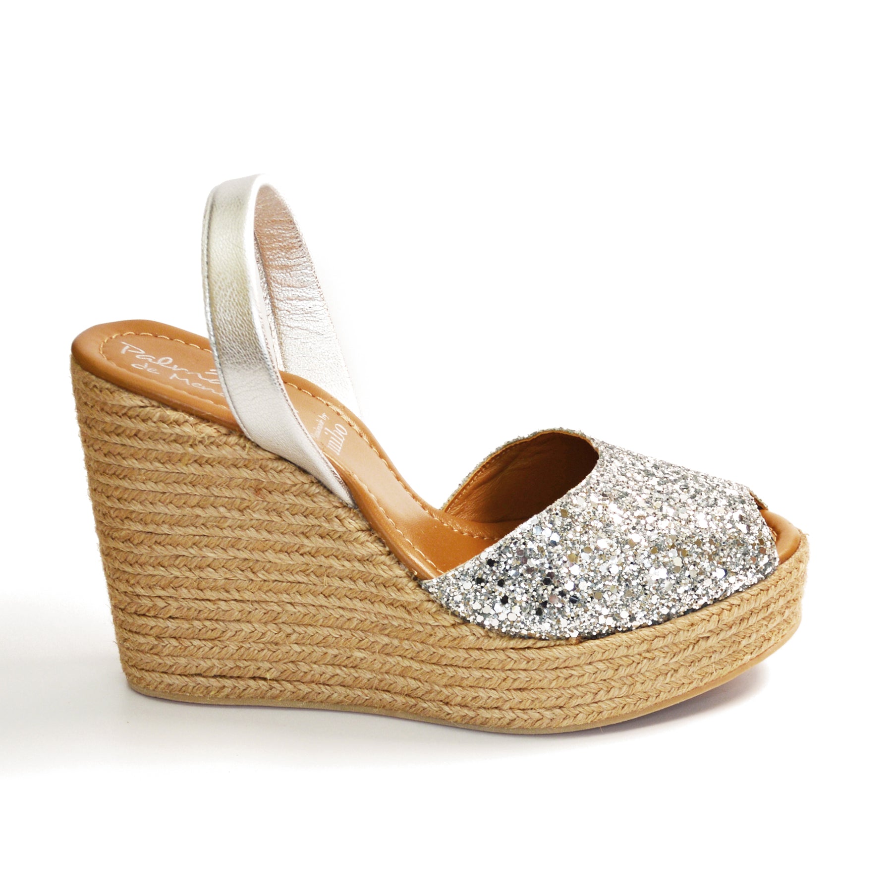 Silver Glitter High espadrille spanish avarca slingback sandals