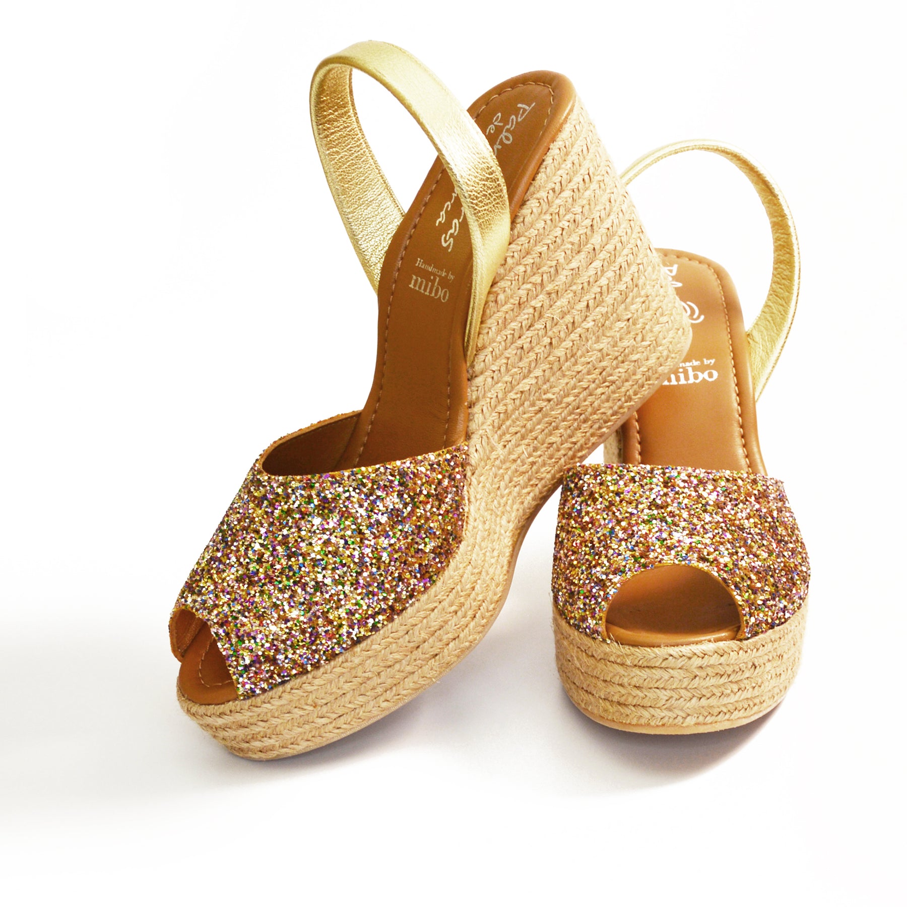 Paloma Gold Multi Glitter Espadrille Wedge Avarca Sandals