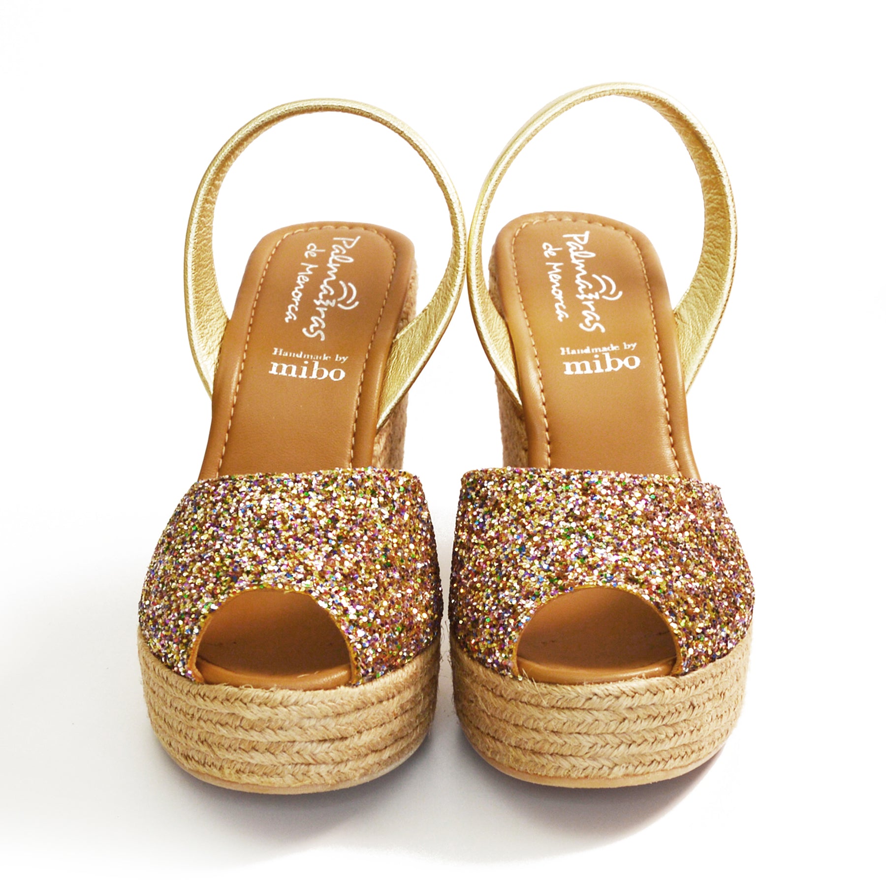 gold multi glitter high espadrille spanish avarca wedge slingback sandals