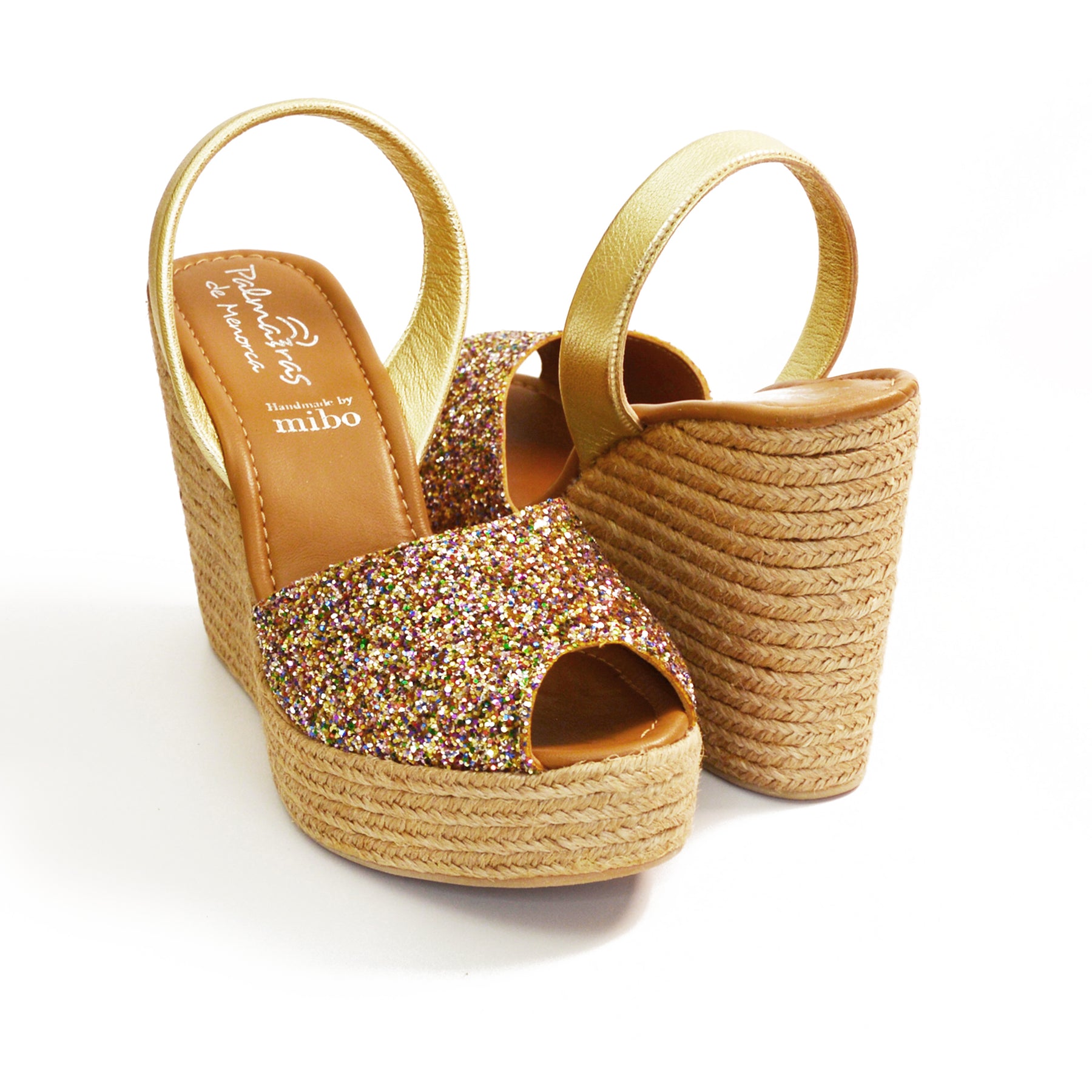 gold multi glitter high espadrille spanish avarca wedge slingback sandals