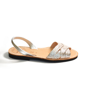 silver metallic leather peeptoe spanish menorcan avarcas sandals