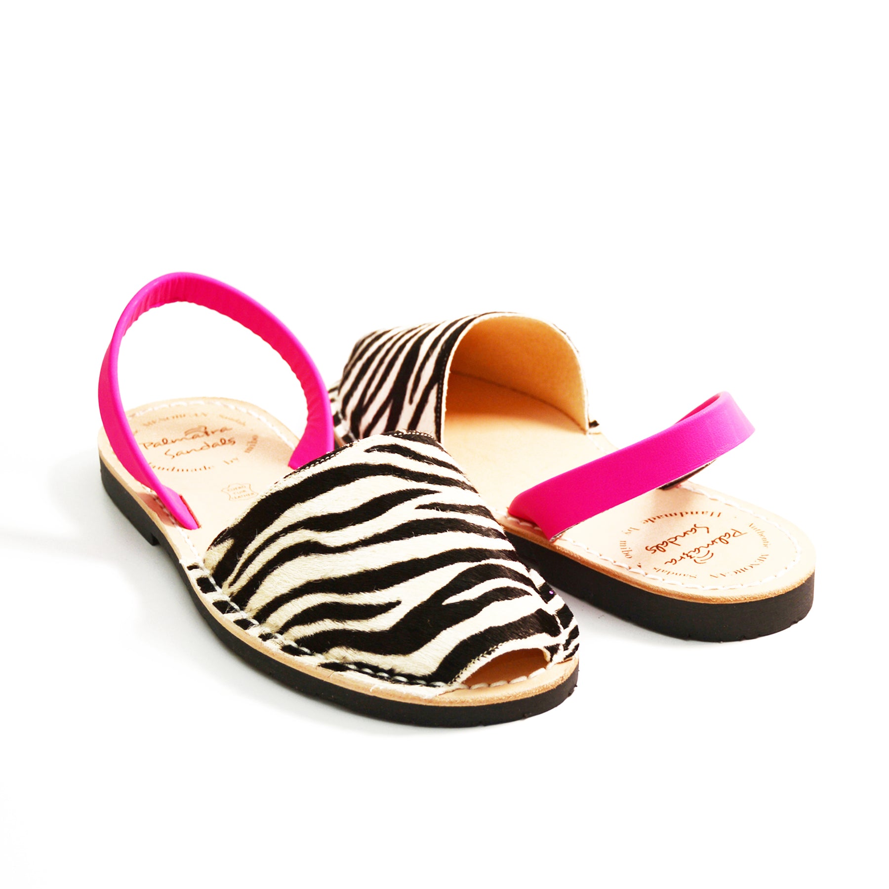 zebra print and neon pink menorcan spanish avarcas sandals