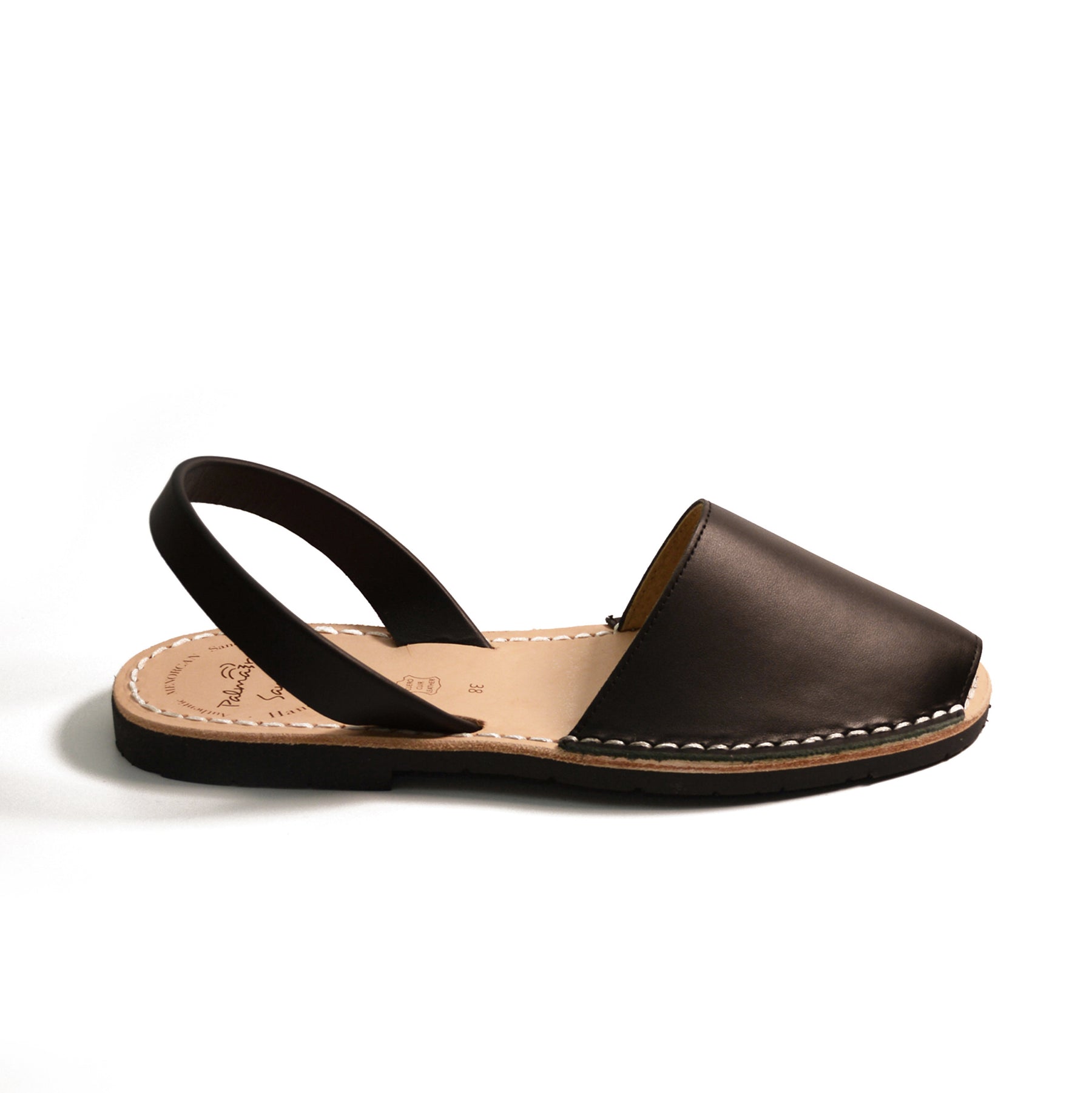 Black leather Spanish menorcan avarcas sandals