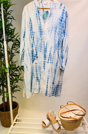 Button Up Tunic Cover-Up in Blue