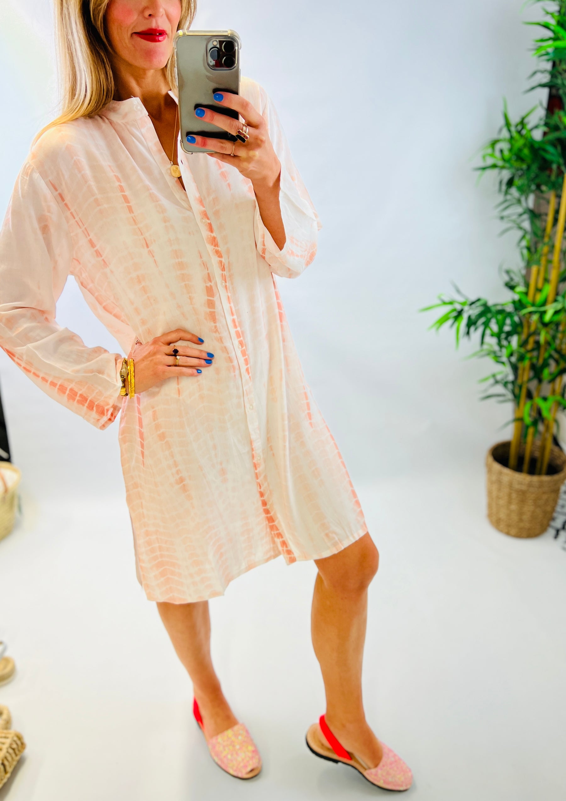 Button Up Tunic Cover-Up in Peach