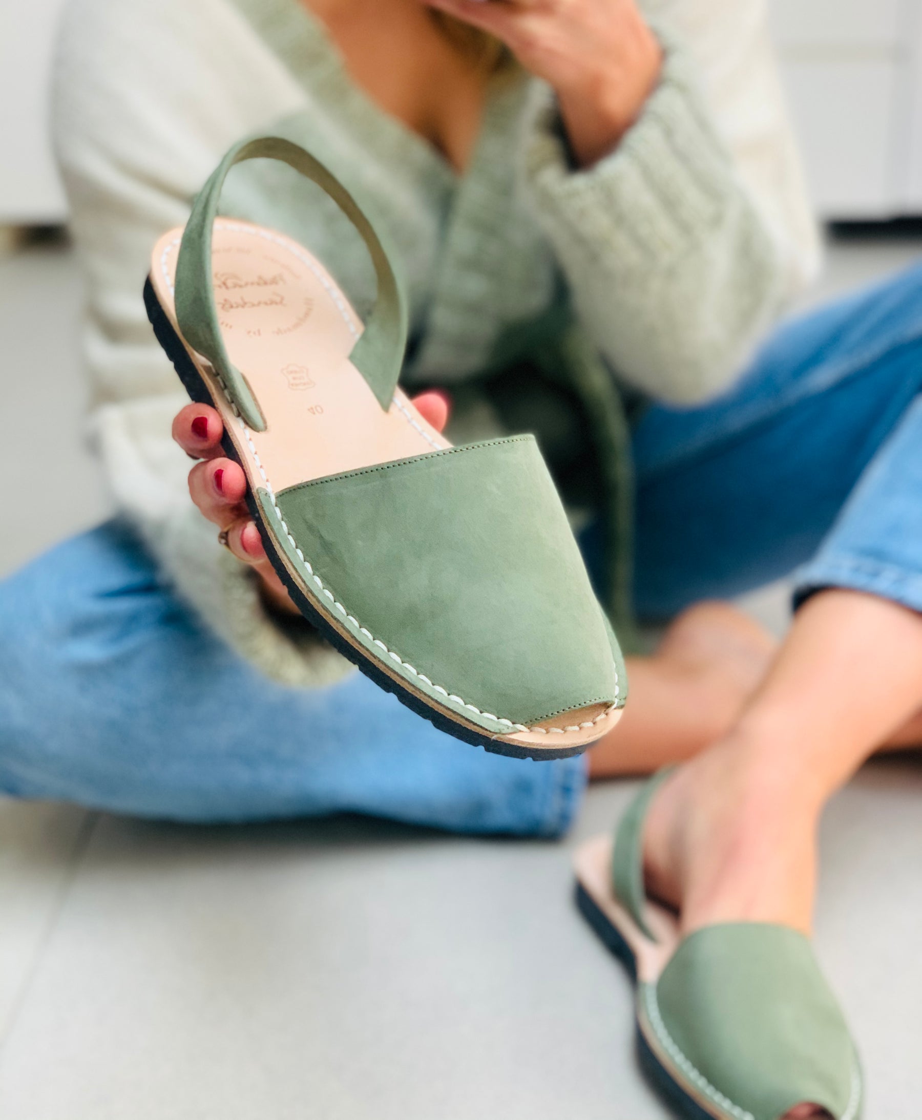 Khaki nubuck leather spanish menorcan avarcas sandals